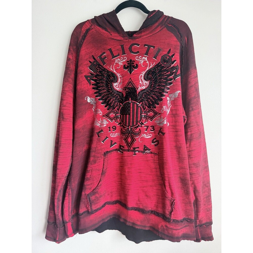 Affliction Hoodie XXL 2XL Black Red Reversible Grunge Goth Sweatshirt Y2K Eagle